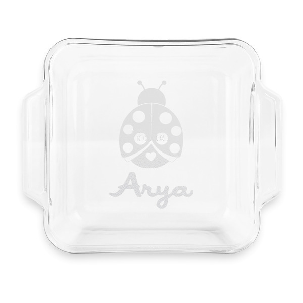 Custom Ladybugs & Gingham Glass Cake Dish with Truefit Lid - 8in x 8in (Personalized)