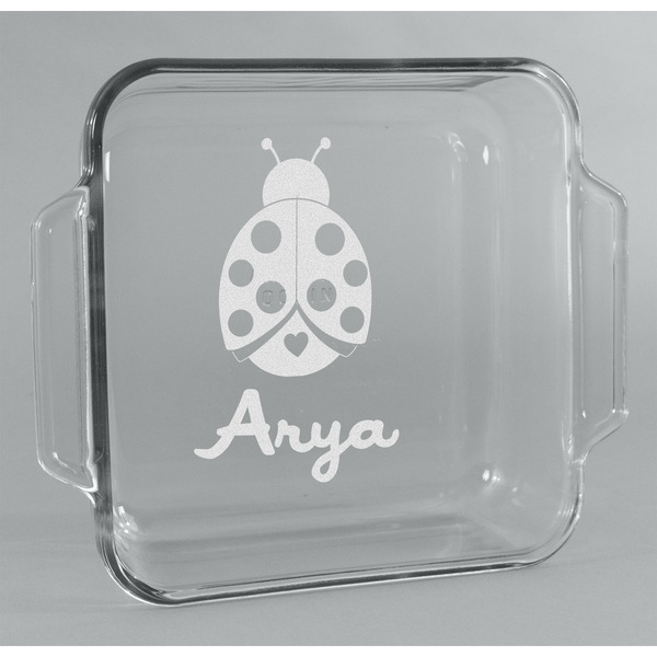 Custom Ladybugs & Gingham Glass Cake Dish - 8in x 8in (Personalized)