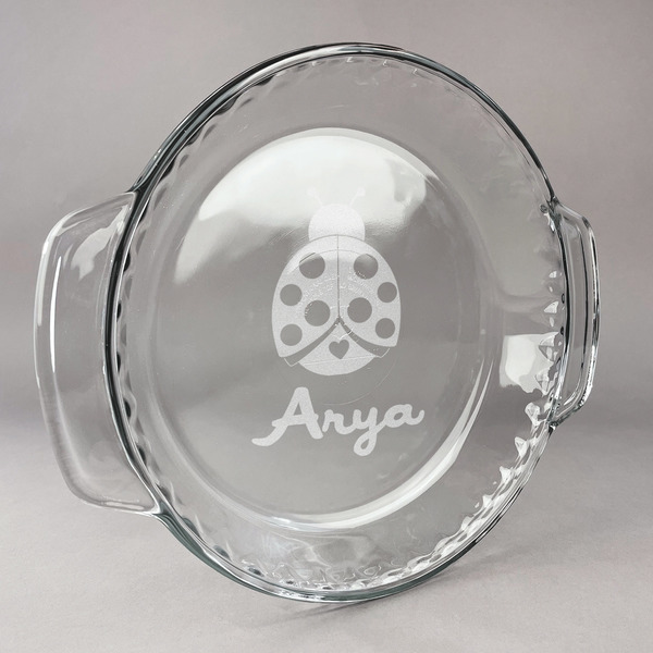 Custom Ladybugs & Gingham Glass Pie Dish - 9.5in Round (Personalized)