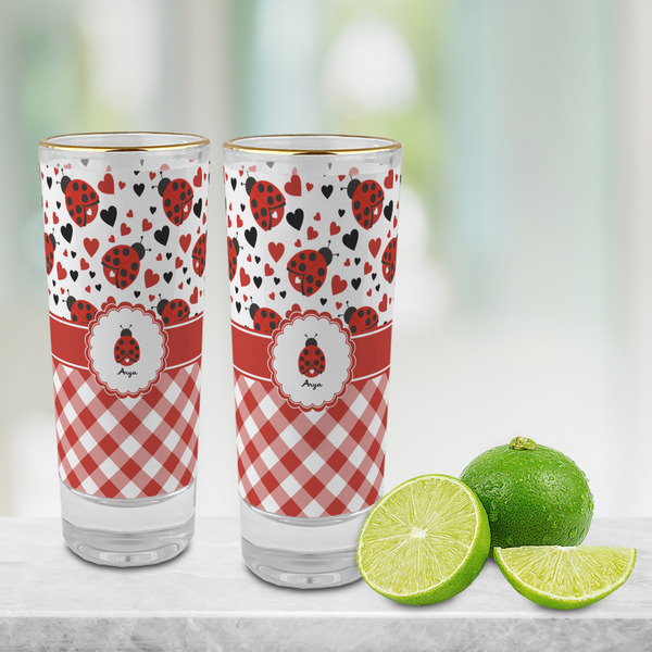 Ladybugs & Gingham Glass Shot Glass - 2 oz - LIFESTYLE