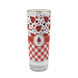 Ladybugs & Gingham 2 oz Shot Glass - Glass with Gold Rim (Personalized)
