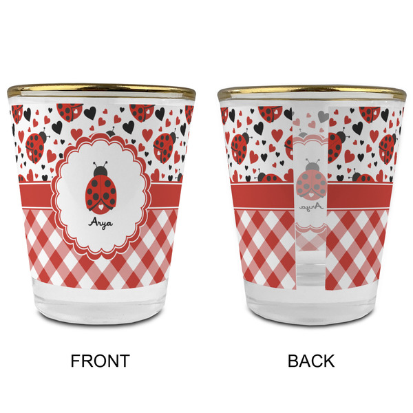 Ladybugs & Gingham Glass Shot Glass - with gold rim - APPROVAL
