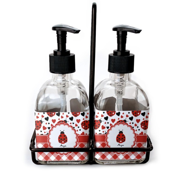 Custom Ladybugs & Gingham Glass Soap & Lotion Bottles (Personalized)