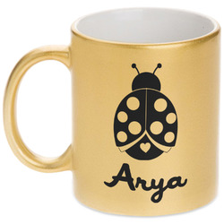 Ladybugs & Gingham Metallic Gold Mug (Personalized)
