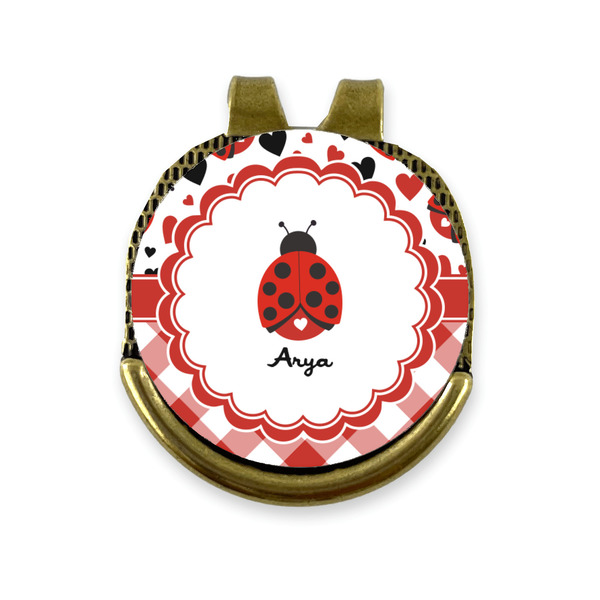 Custom Ladybugs & Gingham Golf Ball Marker - Hat Clip - Gold
