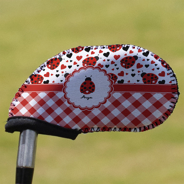 Custom Ladybugs & Gingham Golf Club Iron Cover (Personalized)