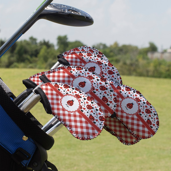 Custom Ladybugs & Gingham Golf Club Iron Cover - Set of 9 (Personalized)