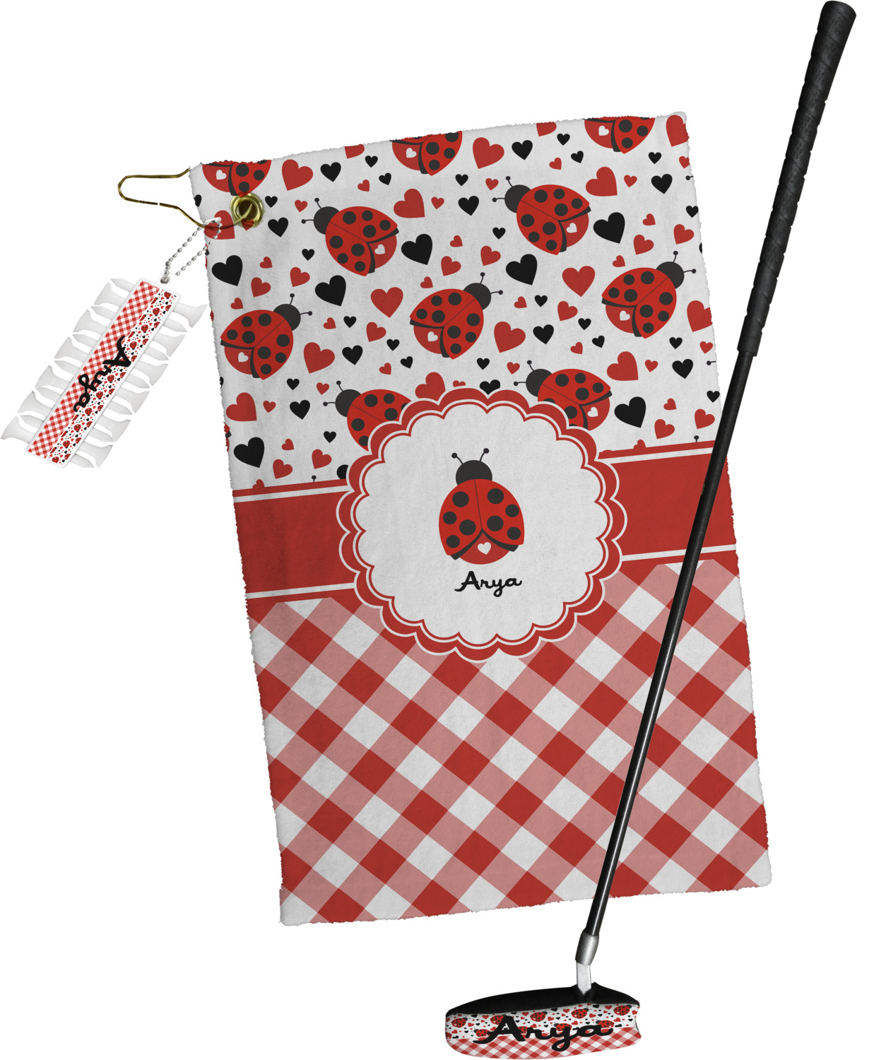 Custom Ladybugs & Gingham Golf Towel Gift Set (Personalized