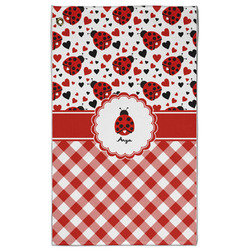 Ladybugs & Gingham Golf Towel - Poly-Cotton Blend - Large w/ Name or Text