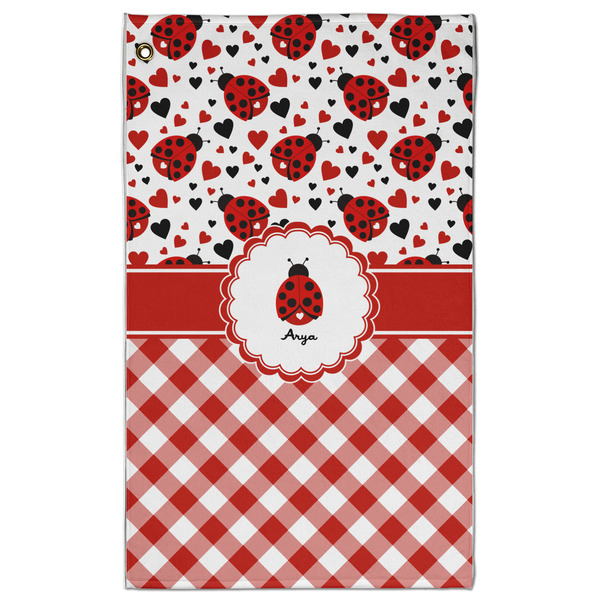 Custom Ladybugs & Gingham Golf Towel - Poly-Cotton Blend w/ Name or Text