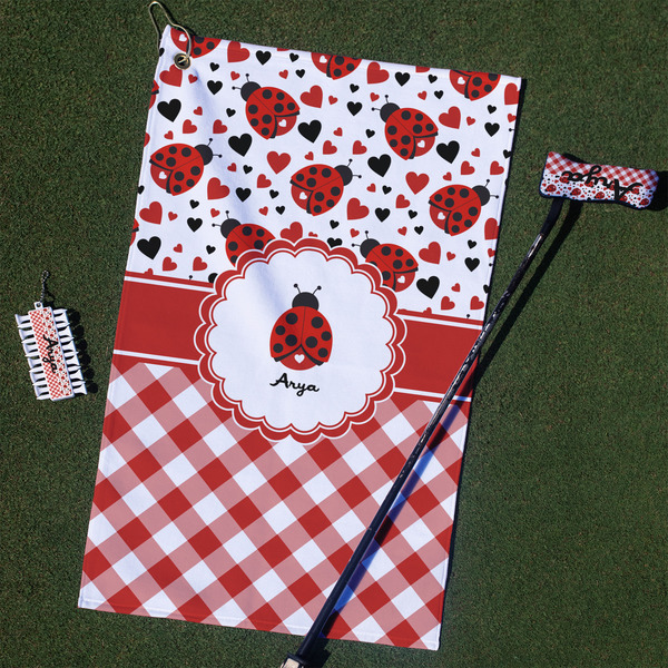 Custom Ladybugs & Gingham Golf Towel Gift Set (Personalized)
