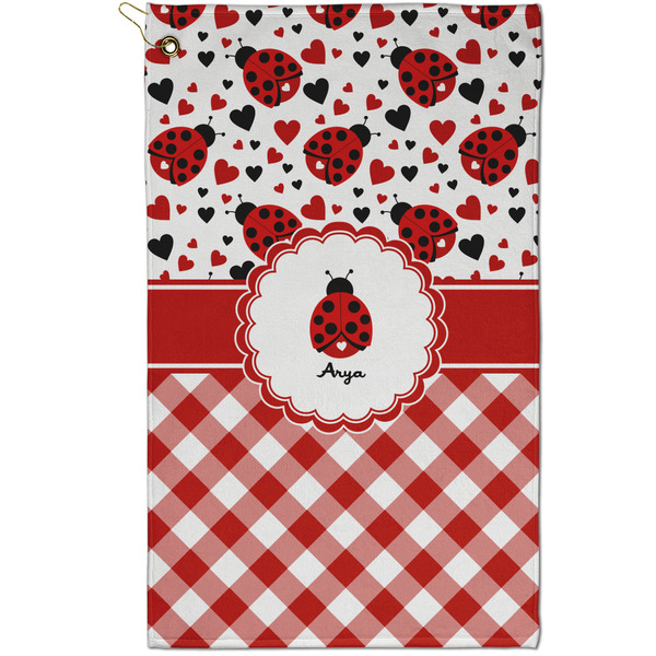 Custom Ladybugs & Gingham Golf Towel - Poly-Cotton Blend - Small w/ Name or Text