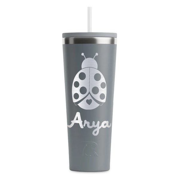 Ladybugs & Gingham Grey RTIC Everyday Tumbler - 28 oz. - Front