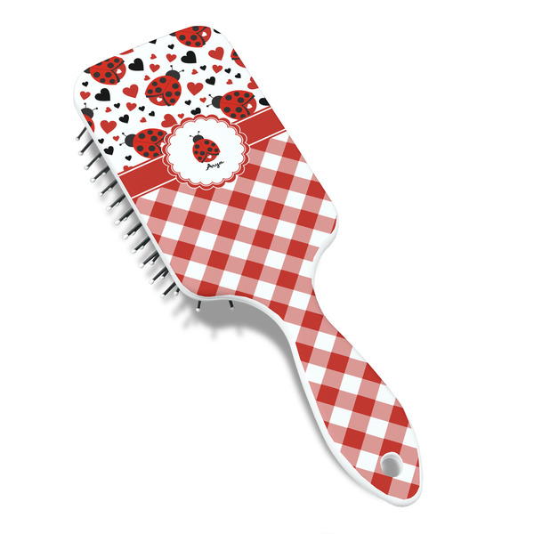 Ladybugs & Gingham Hair Brush - Angle View