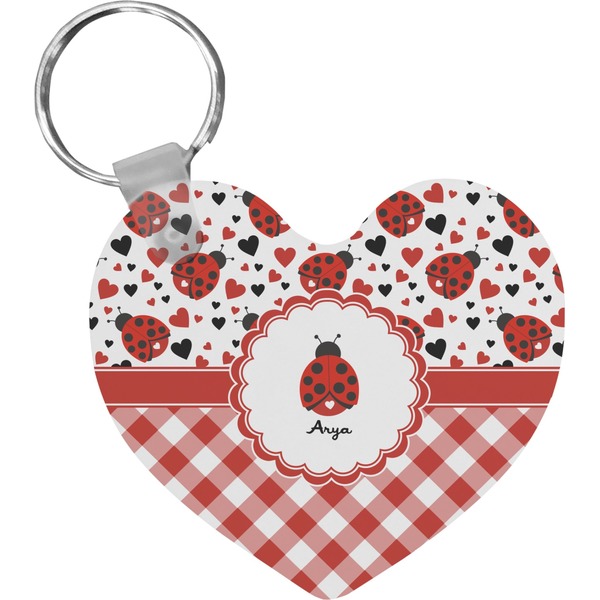 Custom Ladybugs & Gingham Heart Plastic Keychain w/ Name or Text