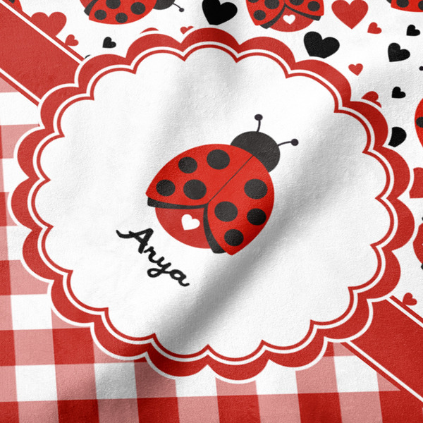 Ladybugs & Gingham Hooded Baby Towel- Detail Close Up