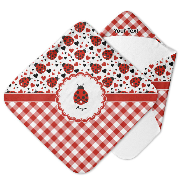 Custom Ladybugs & Gingham Hooded Baby Towel (Personalized)