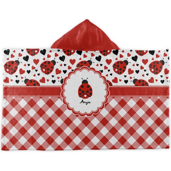 Custom Ladybugs & Gingham Kids Hooded Towel (Personalized)