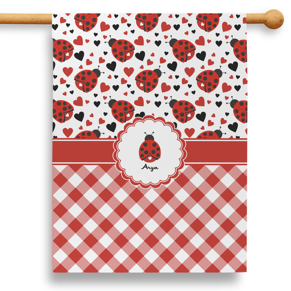 Custom Ladybugs & Gingham 28" House Flag - Single Sided (Personalized)