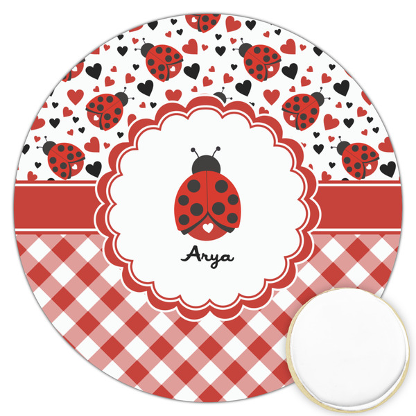 Custom Ladybugs & Gingham Printed Cookie Topper - 3.25" (Personalized)