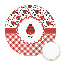 Ladybugs & Gingham Printed Cookie Topper - Round (Personalized)
