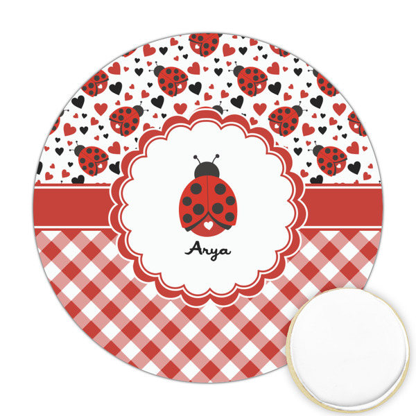 Custom Ladybugs & Gingham Printed Cookie Topper - 2.5" (Personalized)