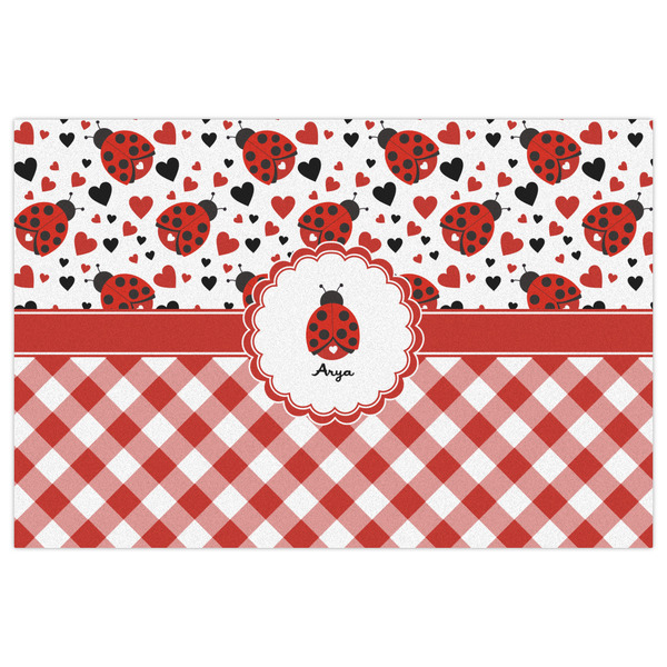 Ladybugs & Gingham Indoor / Outdoor Rug - 4'x6' - Front Flat