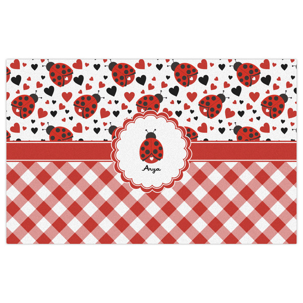 Ladybugs & Gingham Indoor / Outdoor Rug - 5'x8' - Front Flat