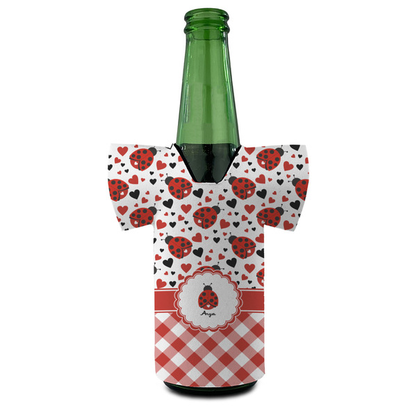 Ladybugs & Gingham Jersey Bottle Cooler - Set of 4 - FRONT (on bottle)