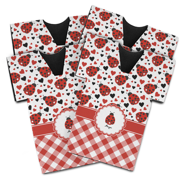 Ladybugs & Gingham Jersey Bottle Cooler - Set of 4 - MAIN (flat)