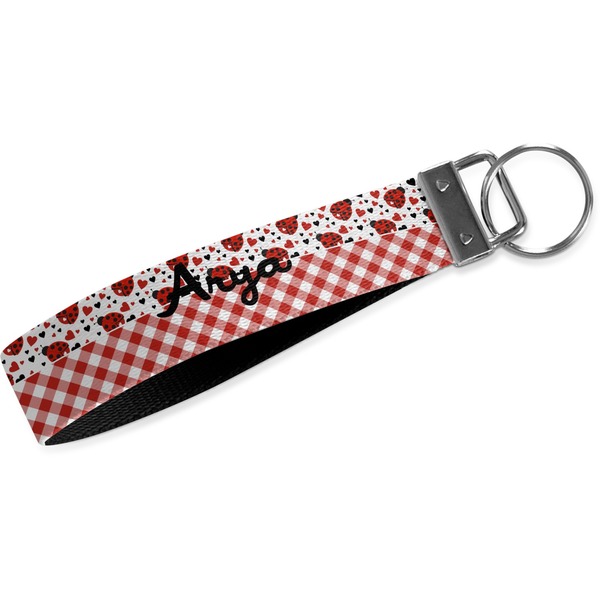 Custom Ladybugs & Gingham Wristlet Webbing Keychain Fob (Personalized)