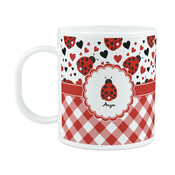 Custom Ladybugs & Gingham Plastic Kids Mug (Personalized)