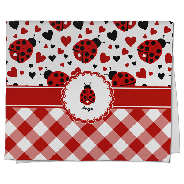 Custom Ladybugs & Gingham Kitchen Towel - Poly Cotton w/ Name or Text