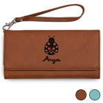 Ladybugs & Gingham Ladies Leather Wallet - Laser Engraved (Personalized)