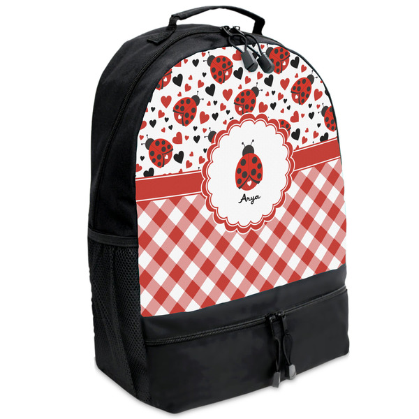 Custom Ladybugs & Gingham Backpacks - Black (Personalized)