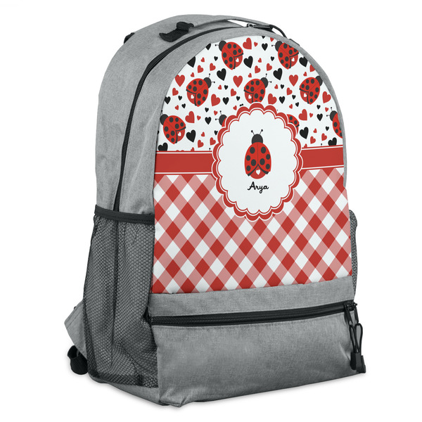Custom Ladybugs & Gingham Backpack - Grey (Personalized)