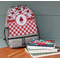 Ladybugs & Gingham Large Backpack - Gray - On Desk