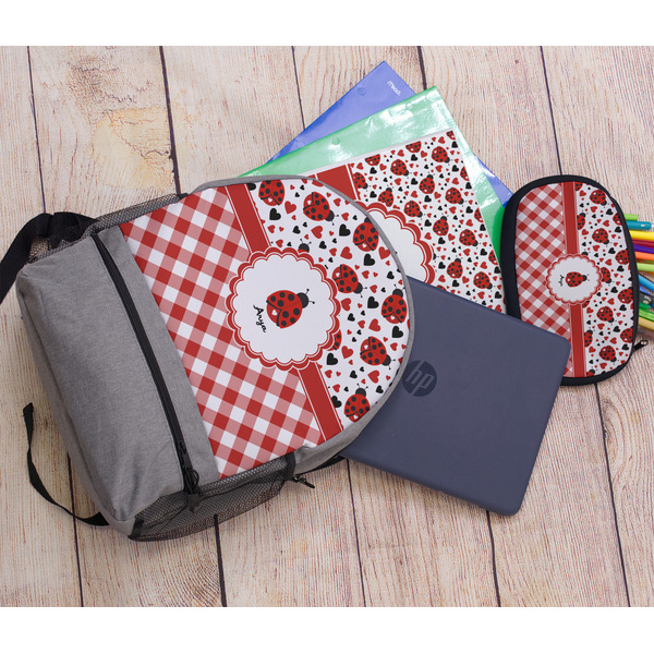 Ladybugs & Gingham Large Backpack - Gray - With Stuff