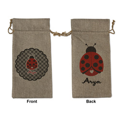 Ladybugs & Gingham Large Burlap Gift Bag - Front & Back (Personalized)