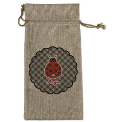 Ladybugs & Gingham Large Burlap Gift Bag - Front (Personalized)