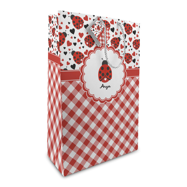 Custom Ladybugs & Gingham Large Gift Bag (Personalized)