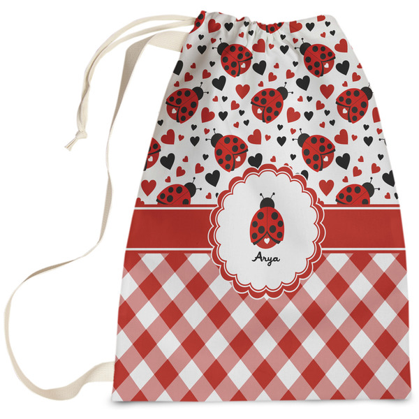 Custom Ladybugs & Gingham Laundry Bag - Large (Personalized)