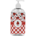 Ladybugs & Gingham Plastic Soap / Lotion Dispenser (16 oz - Large - White) (Personalized)