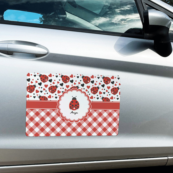 Ladybugs & Gingham Large Rectangle Car Magnets- In Context