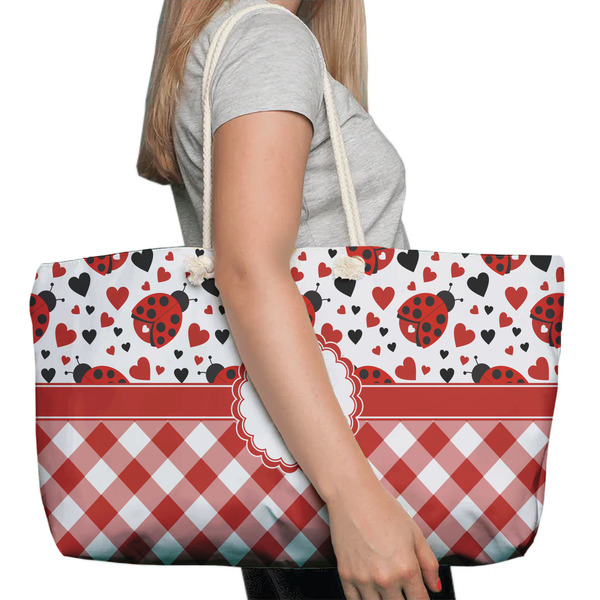 Ladybugs & Gingham Large Rope Tote Bag - In Context View