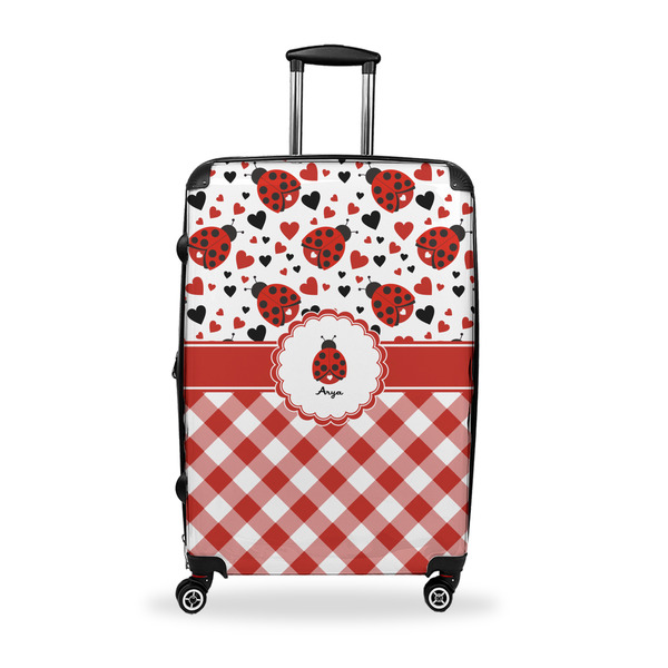 Custom Ladybugs & Gingham Suitcase - 28" Large - Checked w/ Name or Text