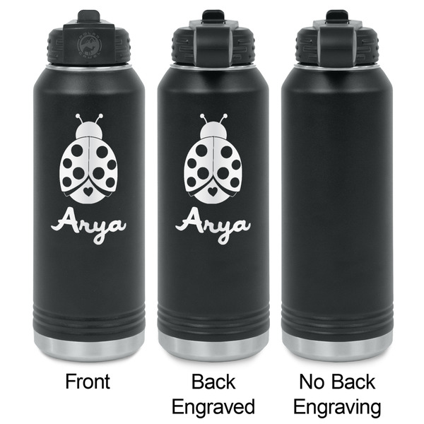 Ladybugs & Gingham Laser Engraved Water Bottles - 2 Styles - Front & Back View