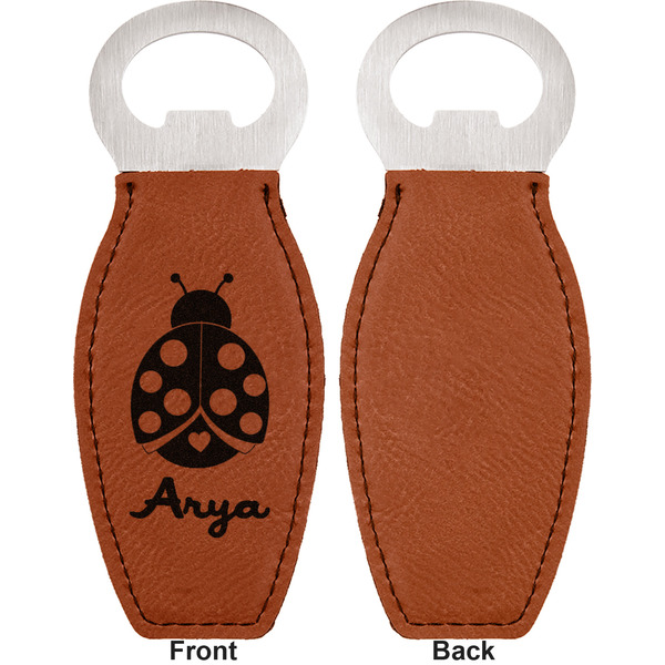 Ladybugs & Gingham Leather Bar Bottle Opener - Front and Back (single sided)