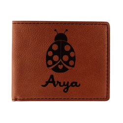 Ladybugs & Gingham Leatherette Bifold Wallet - Double Sided (Personalized)