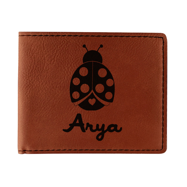 Custom Ladybugs & Gingham Leatherette Bifold Wallet - Double Sided (Personalized)